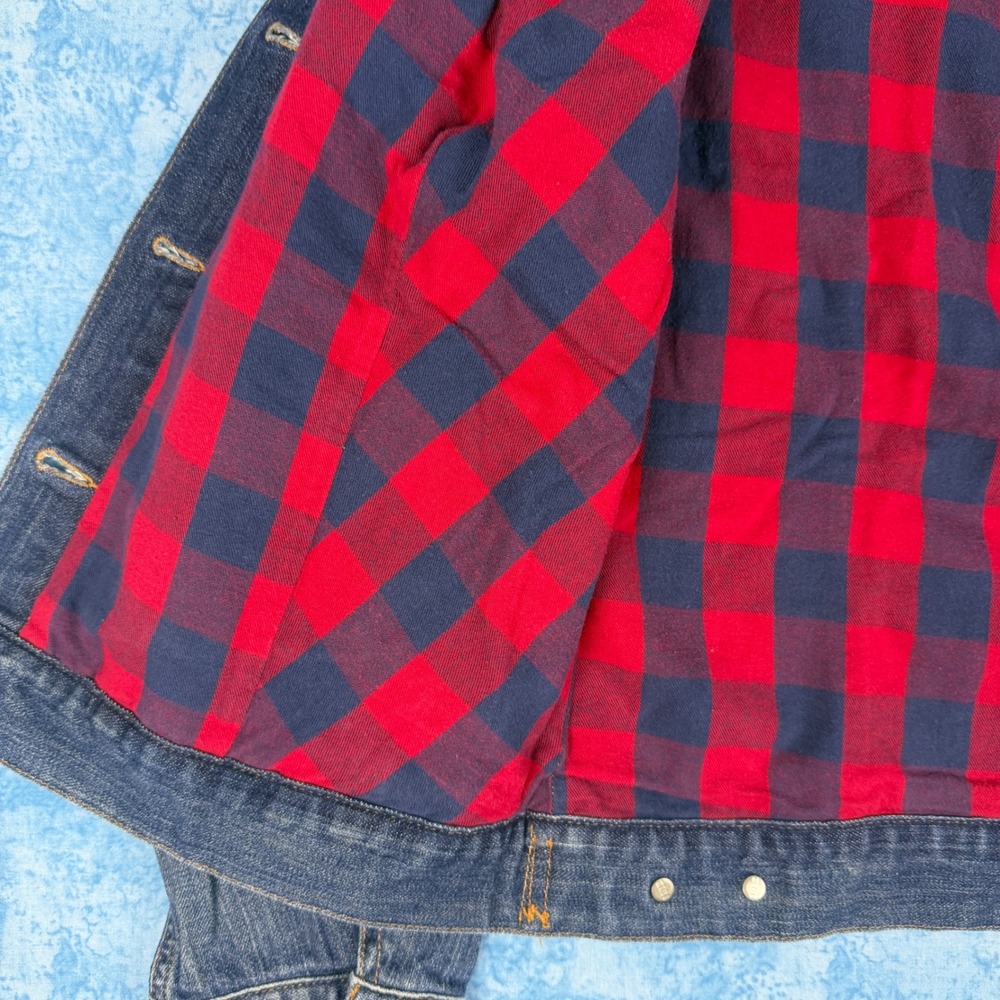 LL Bean Womens Flannel Lined Denim Trucker Jacket Blue Medium 500337 - Picture 11 of 16
